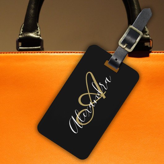Schwarzes Gold-Monogramm-Skript-Name-Reise Gepäckanhänger