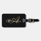 Schwarzes Gold-Monogramm-Skript-Name-Reise Gepäckanhänger (Vorderseite horizontal)