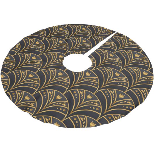 Schwarzes Gold Muster Art Deco Polyester Weihnachtsbaumdecke (Schrägansicht)