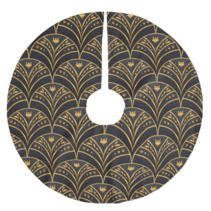 Schwarzes Gold Muster Art Deco Polyester Weihnachtsbaumdecke