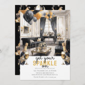 Schwarzes Gold Neujahrsfeier Einladung (Vorne/Hinten)