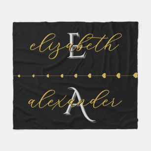 Schwarzes Gold-Paar-Initialen Personalisierte Name Fleecedecke