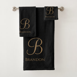 Schwarzes Gold personalisierter Name und Monogramm Badhandtuch Set