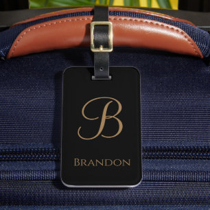 Schwarzes Gold personalisierter Name und Monogramm Gepäckanhänger