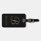 Schwarzes Gold personalisierter Name und Monogramm Gepäckanhänger (Vorderseite horizontal)