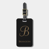 Schwarzes Gold personalisierter Name und Monogramm Gepäckanhänger (Vorderseite vertikal)