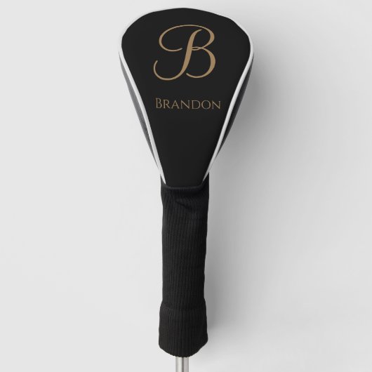 Schwarzes Gold personalisierter Name und Monogramm Golf Headcover (Vorderseite)
