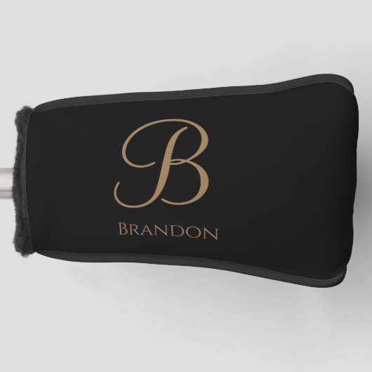 Schwarzes Gold personalisierter Name und Monogramm Golf Headcover (Vorderseite)