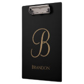 Schwarzes Gold personalisierter Name und Monogramm Klemmbrett (Links)