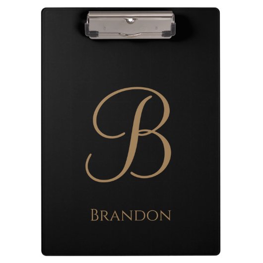 Schwarzes Gold personalisierter Name und Monogramm Klemmbrett (Vorderseite)