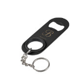 Schwarzes Gold personalisierter Name und Monogramm Mini Flaschenöffner (Rückseite Schrägansicht)