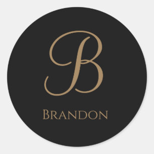 Schwarzes Gold personalisierter Name und Monogramm Runder Aufkleber
