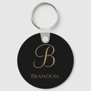 Schwarzes Gold personalisierter Name und Monogramm Schlüsselanhänger