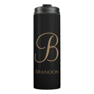 Schwarzes Gold personalisierter Name und Monogramm Thermosbecher