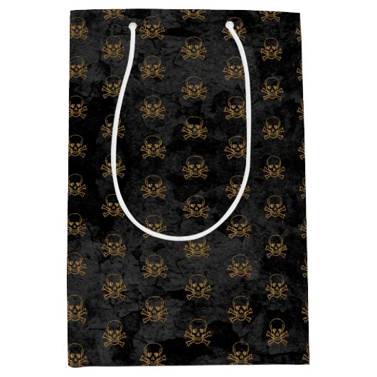 Schwarzes Gold Pirate Skull and Bones Pattern Mittlere Geschenktüte (Vorderseite)