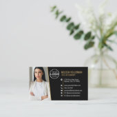 Schwarzes Gold Professioneller QR-Code Foto-Logo Visitenkarte (Stehend Vorderseite)