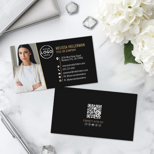 Schwarzes Gold Professioneller QR-Code Foto-Logo Visitenkarte