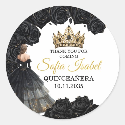 Schwarzes Gold Quinceañera Individueller Aufkleber (Vorderseite)