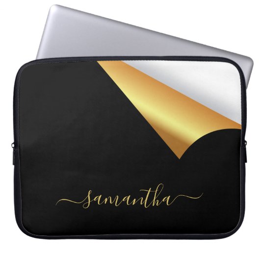 Schwarzes Gold reißen moderne, elegante Monogramm  Laptopschutzhülle (Vorderseite)