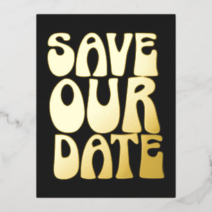 Schwarzes Gold Retro 70er Jahre Bold Hochzeit Mode Folie Einladungspostkarte