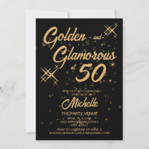 Schwarzes Gold Retro Golden Glamouröser 50. Geburt Einladung