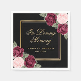 Schwarzes Gold Rosa Blumengedenken Beerdigung Serviette