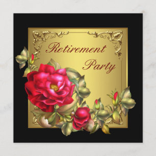 Schwarzes Gold rote Rose Damen-Ruhestandsfeier Einladung