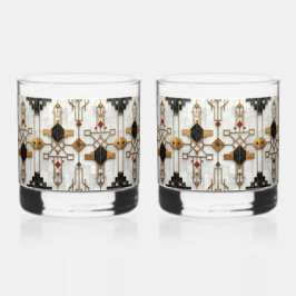Schwarzes Gold rotes modernes geometrisches Muster Whiskyglas