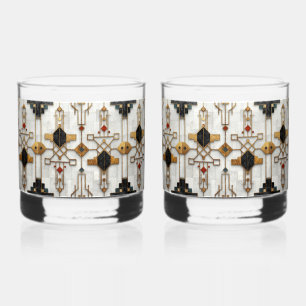 Schwarzes Gold rotes modernes geometrisches Muster Whiskyglas