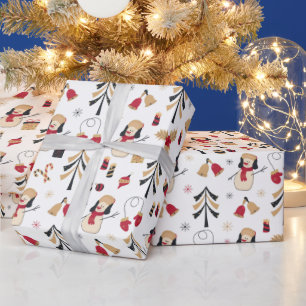 Schwarzes Gold Rotes Schneemänner Weihnachtsbäume  Geschenkpapier
