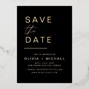 Schwarzes Gold Save the Date Elegantes Foto Minima Folieneinladung