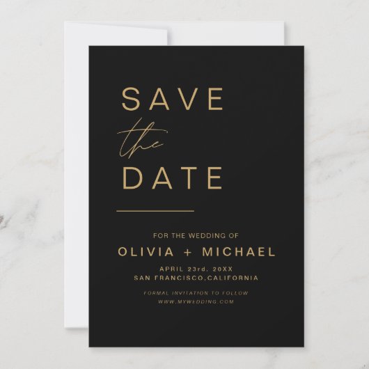 Schwarzes Gold Save the Date Elegantes Minimalisti (Vorderseite)