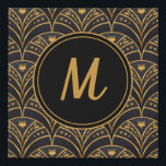 Schwarzes Gold Scallop Muster Art Deco Monogramm Künstlicher Leinwanddruck<br><div class="desc">Das elegante Schwarz-Gold-Scallop-Muster Art Deco Monogram Canvas Print besticht durch ein modernes Design,  das elegant für Ihre Wand oder als Geschenk aussieht. Sehr schön,  um die Dekoration zu ergänzen. Personalisiere es.</div>