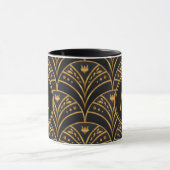 Schwarzes Gold Scallop Muster Art Deco Monogramm Tasse (Zentrum)