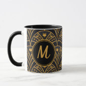 Schwarzes Gold Scallop Muster Art Deco Monogramm Tasse (Links)