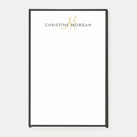 Schwarzes Gold schlichte minimalistische Monogramm Post-it Klebezettel (Vorderseite)