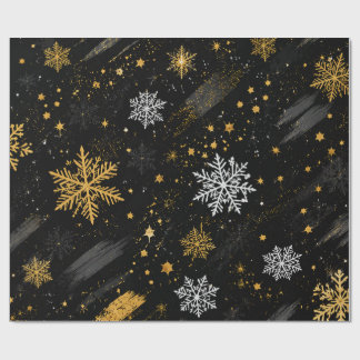 Schwarzes Gold-Schneeflocken-Weihnachtsmuster Geschenkpapier