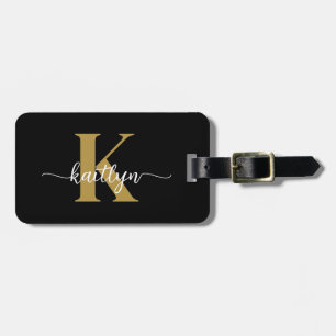 Schwarzes Gold-Schrift-Monogramm Gepäckanhänger