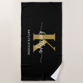 Schwarzes Gold-Schrift-Monogramm Strandtuch (Vorderseite)