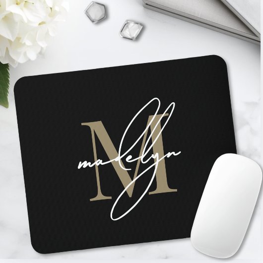 Schwarzes Gold-Schriftzug-Initialen-Monogramm Mousepad