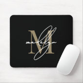 Schwarzes Gold-Schriftzug-Initialen-Monogramm Mousepad (Mit Mouse)