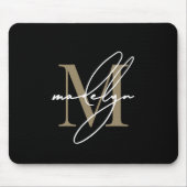 Schwarzes Gold-Schriftzug-Initialen-Monogramm Mousepad (Vorne)