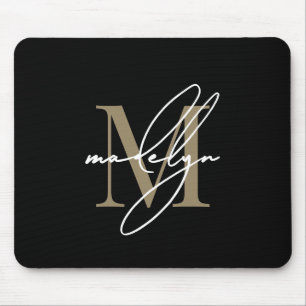 Schwarzes Gold-Schriftzug-Initialen-Monogramm Mousepad