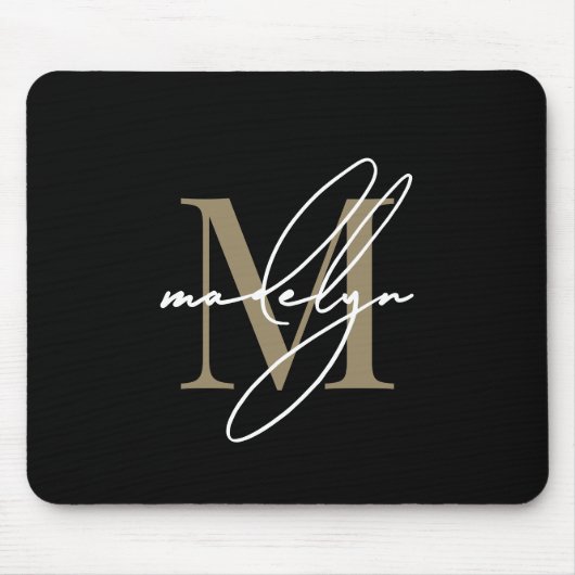 Schwarzes Gold-Schriftzug-Initialen-Monogramm Mousepad (Vorne)