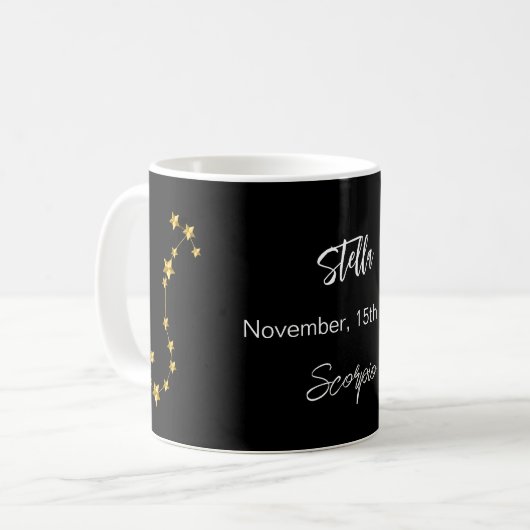 Schwarzes Gold Scorpio Sternkonstellation Geburtst Kaffeetasse (Vorderseite Links)