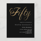 Schwarzes Gold-Script-Budget 50. Geburtstagseinlad (Vorderseite)