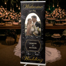 Schwarzes Gold-Script-Spitzen-Foto Hochzeit Willko
