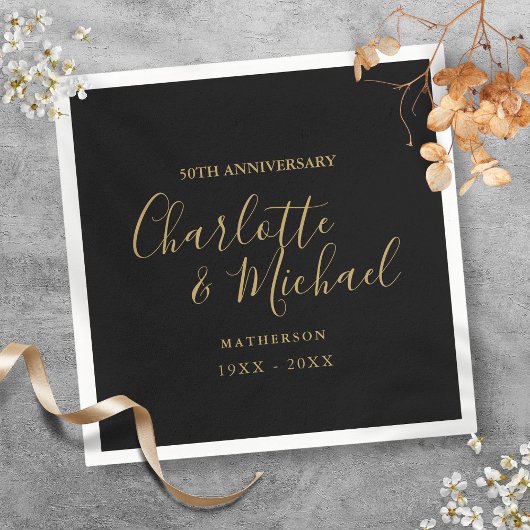 Schwarzes Gold-Signatur zum 50. Hochzeitstag Serviette