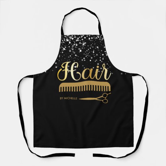 Schwarzes Gold Silberner Glitzer Friseursalon Schürze (Vorderseite)
