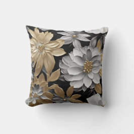 Schwarzes Gold Silver Floral Throw Kissen